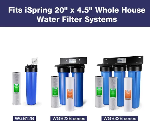 Vista 4 de iSpring FC25B - Cartucho de repuesto para filtro de agua para toda la casa, bloque de carbono CTO, 20 x 4.5 pulgadas y FP220BX2 de alta capacidad x