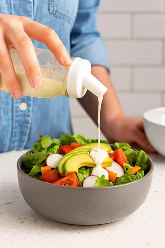 Vista 4 de kitchentoolz Botella coctelera de aderezo de ensalada, recipiente dispensador de aderezo de ensalada de vidrio de 12 onzas con boquilla de silicona