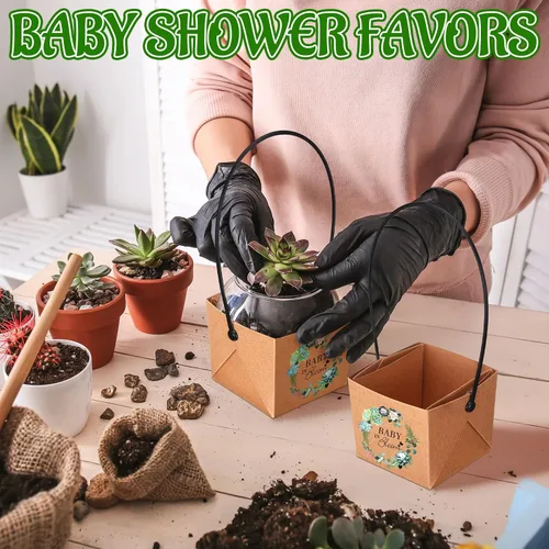 Vista 7 de Aliceset 100 bolsas de regalo para suculentas con asa de plástico, caja de regalo de papel kraft, cesta de regalo para baby shower, boda, fiesta,