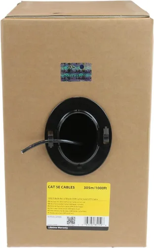 Vista 2 de StarTech.com Cable Ethernet Cat 5e a granel, 1,000.0 ft, sólido, clasificación CMR, negro, cumple con la TAA Cable, 304, 24AWG bare copper