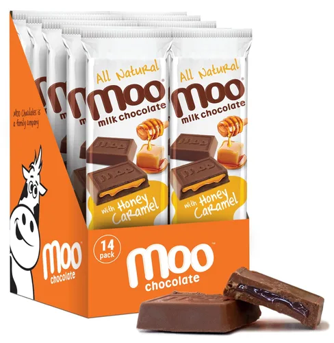 Vista 31 de Moo Chocolates ' Mini barras de chocolate negro sólido natural, 0.7 onzas (14 unidades)