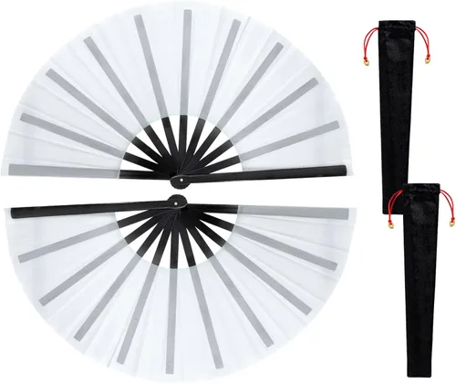 Vista 8 de Nydotd Paquete de 2 ventiladores plegables de mano grandes para fanáticos rave, tela de nailon plegable con funda de soporte para hombres y mujeres