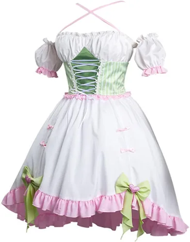 Vista 4 de Yunbei Kanroji Mitsuri Catgirl Vestido Kamado Nezuko Kawaii con falda de delantal de sirvienta, disfraz de cosplay con colas de gato