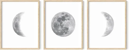 Vista 14 de HAUS AND HUES Arte de pared de fases lunares para dormitorio, juego de 3 impresiones de fase lunar, obras de arte de etapas de la luna, decoración