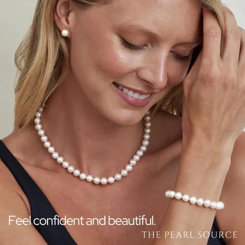 Vista 18 de The Pearl Source Real Pearl Necklace for Women with AAA+ Quality Round White Freshwater Genuine Cultured Pearls
