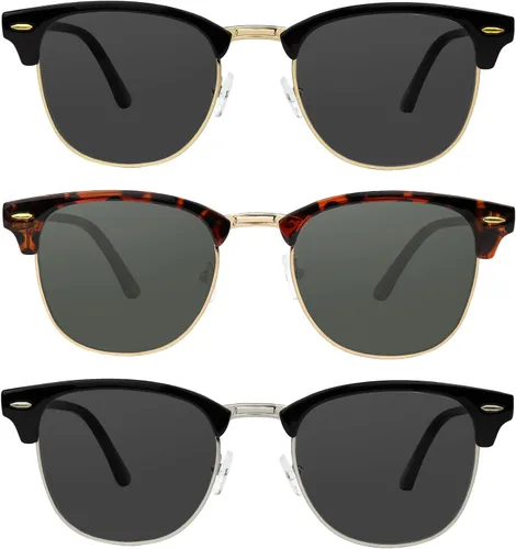 Vista 6 de Yogo Vision Lentes de sol polarizados para mujeres y hombres, semi sin montura retro, clásicas, de moda, 100% protección UV (paquete de 3)