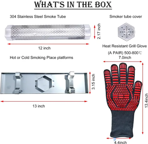 Vista 2 de Kit de Tubo Ahumador de Pellets 2X12'', Tubo de Humo para Ahumador de Pellets con Bandeja de Acero Inoxidable y Cubierta de Tubo, 5 Horas de Humo