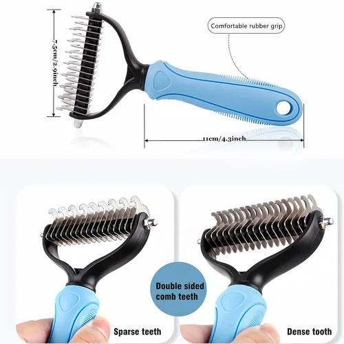 Vista 5 de Rastrillo de pelo largo para perros, rastrillo de aseo de perros de dientes largos + peine de cepillo de eliminación, juego de herramientas