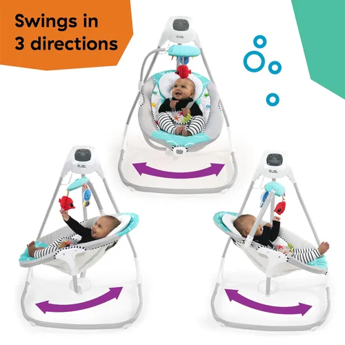 Vista 2 de Baby Einstein Ocean Explorers Musical Compact, columpio ligero para bebé, 6 velocidades multidirección, vibraciones, música, sonidos, 0-9 meses, Gris