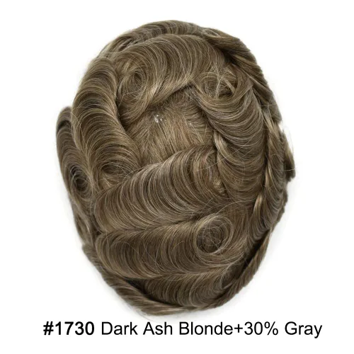 Vista 402 de Toupee para hombre 100% cabello humano real tupé para hombres 0.004 in piel de poliuretano para hombre, sistema de reemplazo de piezas de pelo
