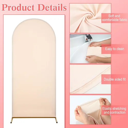 Vista 3 de Peryiter 4 fundas de telón de fondo de arco de elastano, beige, para decoración de cumpleaños de boda, 7.2 pies, 6 pies, 5 pies, 4 pies incluidos