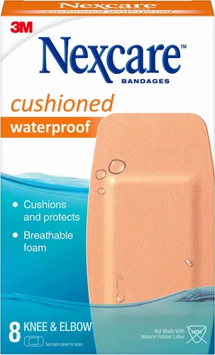 Vista 2 de Nexcare Vendaje acolchado de espuma impermeable, rodilla y codo, beige, 8 unidades (paquete de 1)