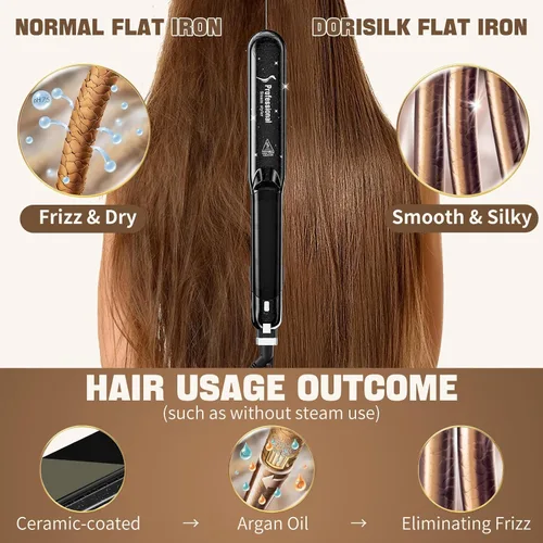 Vista 2 de DORISILK Alisadores de Vapor 2.0 Mejorados para el Cabello, Plancha Plana de Vapor de Turmalina Cerámica Profesional de Salón Alisador de Cabello