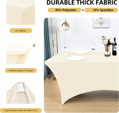 Vista 2 de Paquete de 2 Cubiertas de Mesa de Spandex de 4 pies para Mesas Plegables Rectangulares - Manteles Elásticos Ajustados Resistentes a las Arrugas