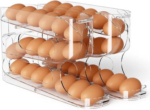 Vista 9 de Sotfamily - Soporte transparente para huevos FIFO para nevera, dispensador de huevos para huevos, 18 unidades 1-Pack Automatic Rolling Egg