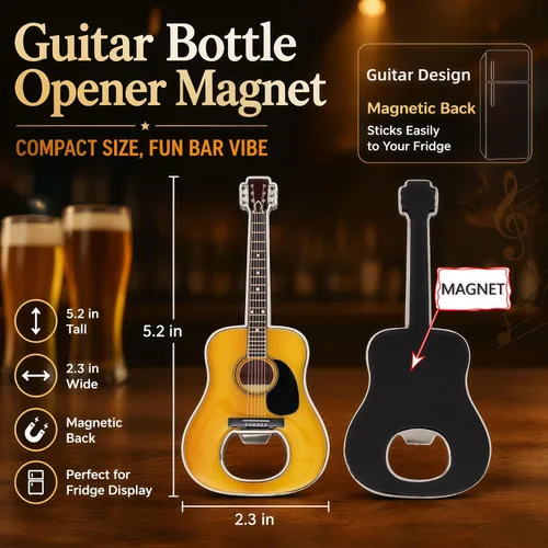 Vista 2 de 1 pieza/set abrebotellas de cerveza con forma de guitarra, regalo para amantes de la música y la guitarra, utensilios de cocina para bebedores