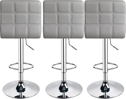 Vista 3 de Leopard - Taburetes de bar ajustables de piel sintética moderna con respaldo, juego de 3, taburetes giratorios de altura de mostrador, taburetes