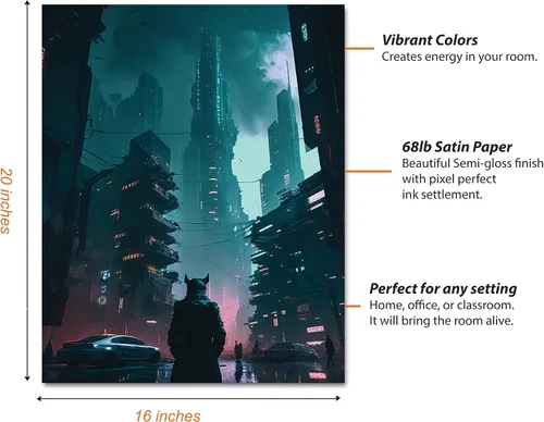 Vista 2 de My Vinyl Story Póster impreso de Ciudad Cyber Punk City para decoración de pared, arte de pared moderno, decoración estética, impresiones de 16 x 20