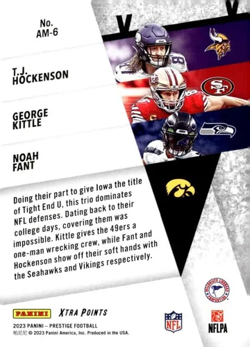 Vista 2 de 2023 Prestige Football Alma Maters #6 George Kittle/Noah Fant/T.J. Hockenson San Francisco 49ers/Seattle Seahawks/Minnesota Vikings Official Panini