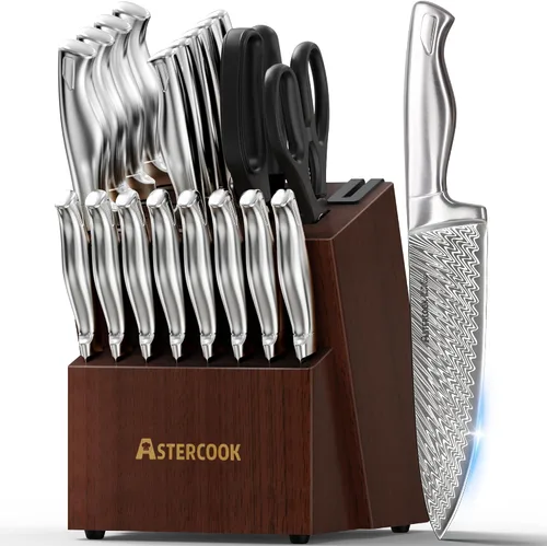 Vista 10 de Astercook Juego de Cuchillos, Juego de Cuchillos de Cocina de 15 Piezas con Bloque, Afilador de Cuchillos Integrado, Juego de Bloque de Cuchillos
