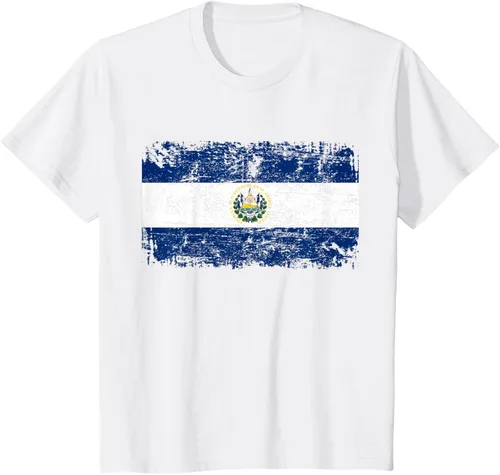 Vista 23 de EL SALVADOR Bandera Vintage Hombres Mujeres Niños Camiseta EL SALVADOR