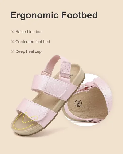 Vista 4 de Cubufly Sandalias para niños pequeños, de doble correa, planas, cómodas, para verano, correas elásticas en la parte trasera con gancho