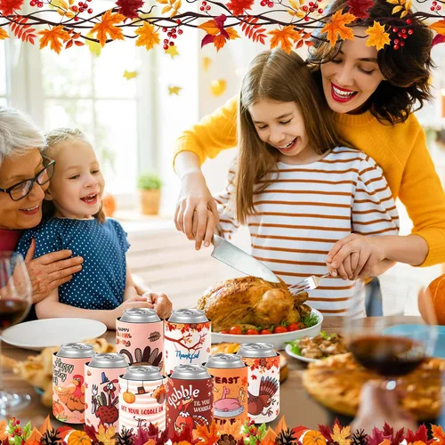 Vista 5 de Remerry 24 fundas para enfriar latas de Acción de Gracias de 12 onzas, fundas divertidas para latas de pavo y calabaza, neopreno, aisladas, fundas