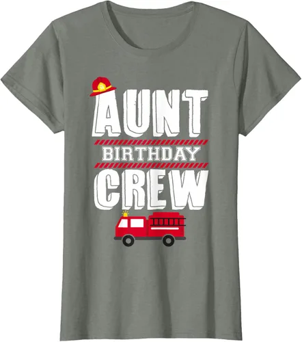 Vista 17 de Aunt Birthday Crew Fire Truck Fireman - Camiseta para fiesta de acogida, Negro, S