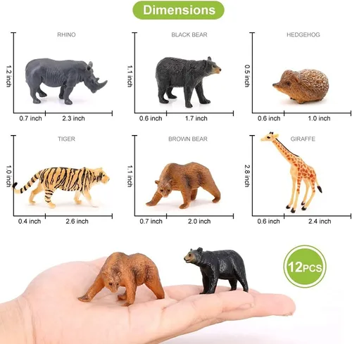 Vista 5 de Volnau Mini figuras de juguetes de animales de safari, 12 figuras salvajes en miniatura para niños pequeños, regalo de Navidad, cumpleaños, paquete