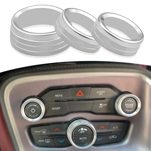 Vista 5 de Para Dodge Challenger Charger (2015-2021), cubierta de perilla de control de clima de CA, interruptor de sintonización de volumen automático, ajuste