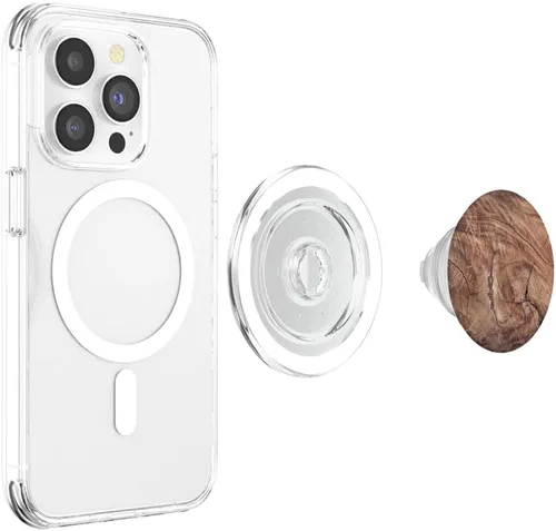 Vista 4 de PopSockets MagSafe PopGrip con diseño de grano de madera para iPhone