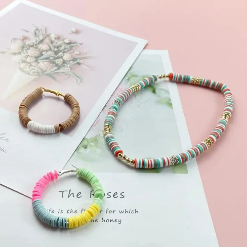 Vista 6 de 2000 cuentas de vinilo Heishi planas, redondas, de arcilla polimérica, espaciadoras para hacer pulseras, collares, aretes, accesorios para blanco
