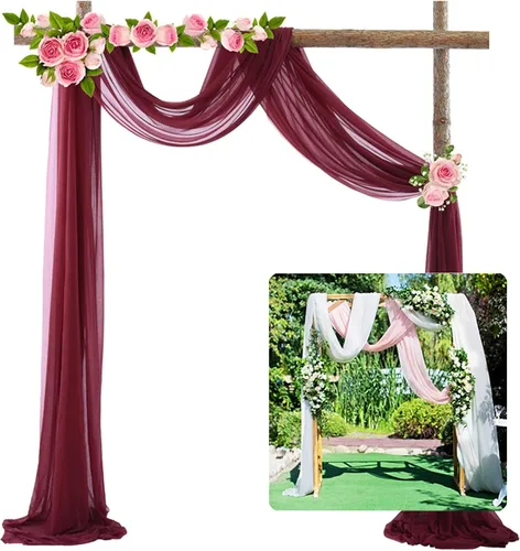 Vista 3 de Decoración de tela de gasa, 1 panel de 2 x 10 pies, cenefas sin arrugas, tela drapeada suave para arco de boda con 2 cintas, para decoración