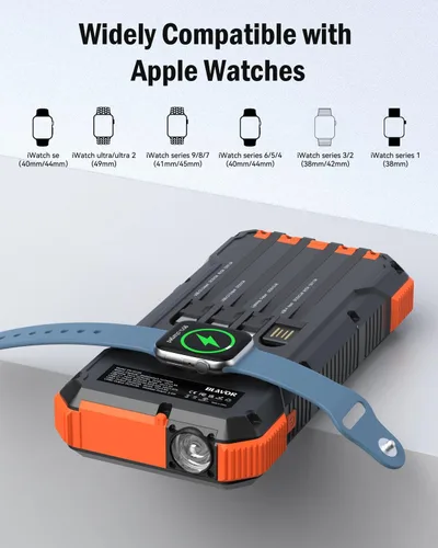 Vista 8 de BLAVOR Cargador solar de 20000 mAh integrado 4 cables, batería externa de carga rápida de 20 W con USB C, luz de campamento, linterna, batería