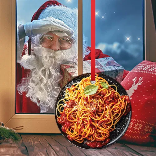 Vista 9 de Adorno navideño de espagueti, divertido, árbol de comida, colgante, tomate, Italia, fideos, relleno de calcetín de cerámica, regalo para niño