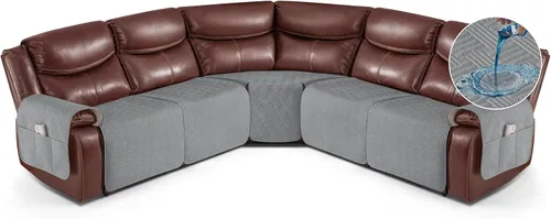 Vista 22 de KinCam Fundas impermeables para sofá modular reclinable, fundas de sofá reclinable de gran tamaño para sofá en forma de L, funda de sofá Chocolate