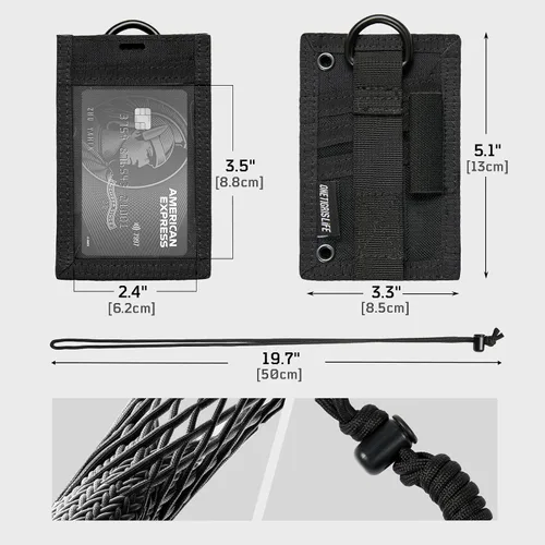 Vista 5 de Porta tarjetas táctico para documentos, bolsillo organizador con llavero de OneTigris 1 ID + 6 Cards,adjustable neck cord,pen loop included,dual