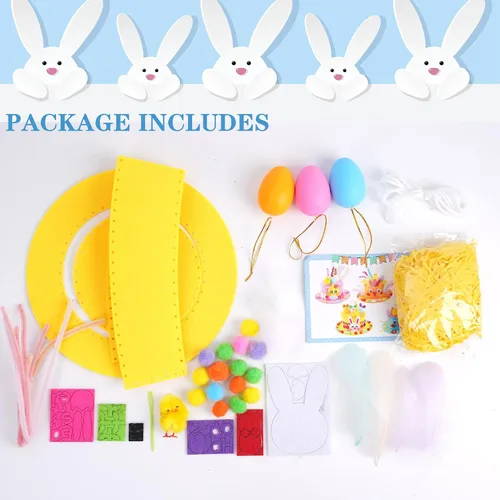 Vista 7 de Kit de sombrero de Pascua para niños, kit de manualidades de huevos de conejito de Pascua Amarillo