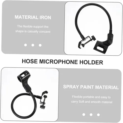 Vista 7 de Soporte de micrófono de cuello de cisne ajustable para escritorio, transmisión en vivo, soporte de micrófono negro, brazo flexible y base compatible