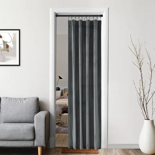 Vista 4 de XTMYI Cortinas Divisoras de Habitación de Terciopelo Gris para Separación de Habitaciones, Pantalla Plegable de Puerta con Trabillas Traseras