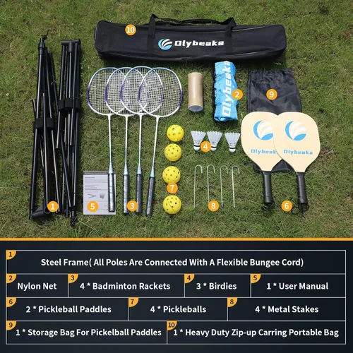 Vista 8 de 17FT Portable Outdoor Pickleball Badminton Net Set for Backyards Driveway Set Easy Set Up & Durable Height Adjustable Multi Sports Net with 4