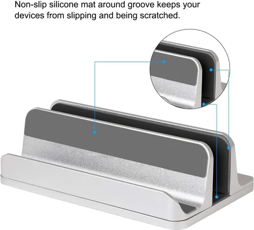 Vista 6 de JARLINK Paquete de soporte vertical para laptop con (versión mejorada) soporte vertical para laptop, soporte de escritorio ajustable para laptop