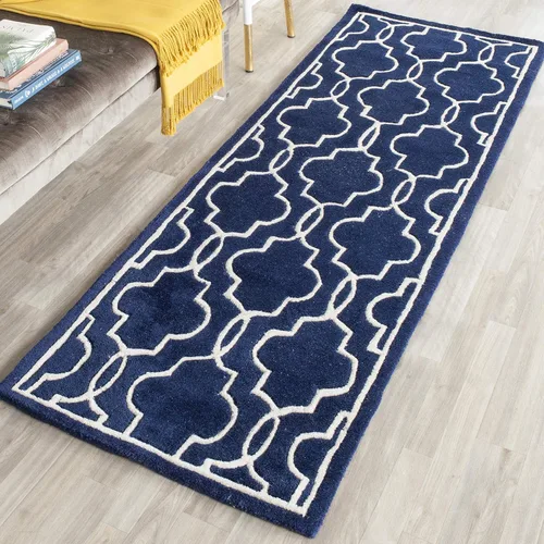 Vista 15 de SAFAVIEH Chatham Collection CHT723C - Alfombra decorativa de lana geométrica de alta calidad, hecha a mano, 2 x 3 pies, color azul oscuro/marfil