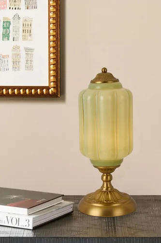 Vista 6 de Lámpara de mesa vintage de vidrio de leche, lámparas modernas de mediados de siglo regulables, elegante lámpara de noche Art Deco festoneada