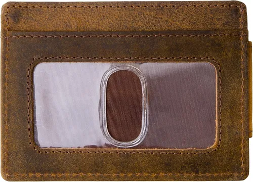 Vista 3 de Viosi Billetera delgada de cuero con clip para dinero para hombre, bolsillo frontal, bloqueo RFID, tarjetero con imanes de tierras raras, Rústico