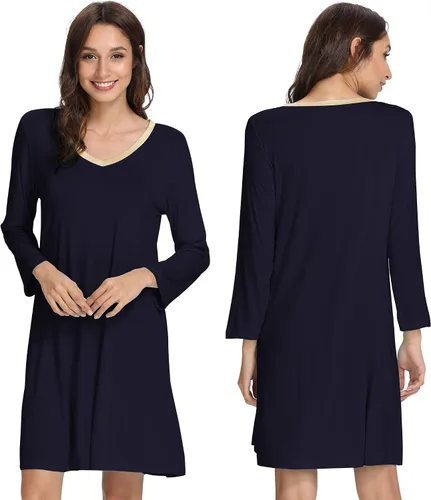 Vista 3 de GYS Camisones para mujer, pijamas de bambú suave, camisas de noche de manga larga, ropa de dormir cómoda