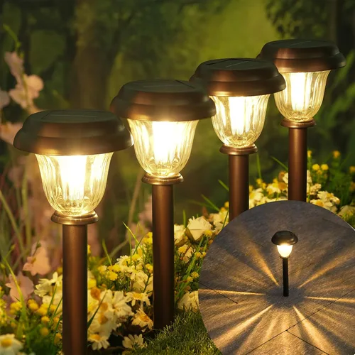 Vista 13 de DERAYSION Solar Lights Outdoor, 6 Pack Brushed Stainless Steel Glass Solar Pathway Lights, Auto On/Off Long-Lasting Outdoor Solar Lights for Garden