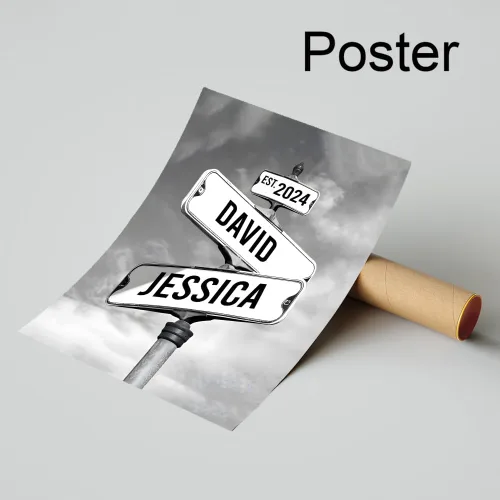 Vista 6 de Señal de calle vintage personalizada para parejas en lienzo, nombres y fecha personalizados, regalos de Navidad para ella o él, regalo del Día