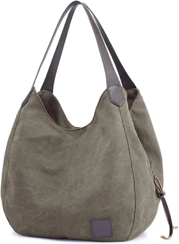 Vista 15 de Dourr Bolso para hombro para mujer, con múltiples bolsillos, bolso de mano moderno de lona de algodón