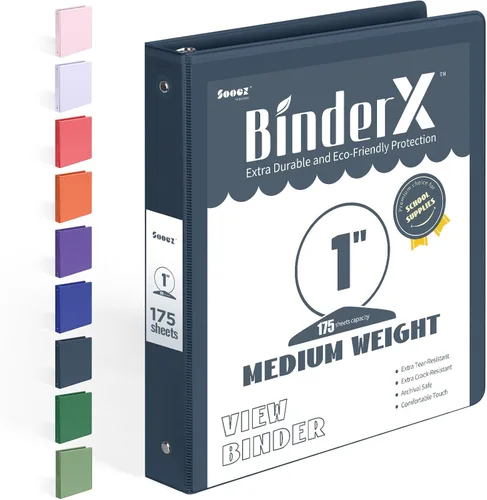 Vista 22 de BinderX - Carpeta de 3 anillos redondos extraduradera de 1 pulgada, se adapta a 175 hojas de papel de 8.5 x 11 pulgadas, cubierta personalizable